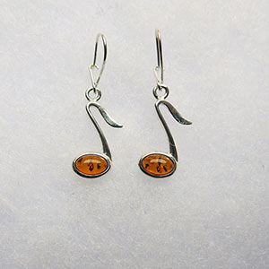 Boucles d'oreilles note de musique  - bijou ambre et argent